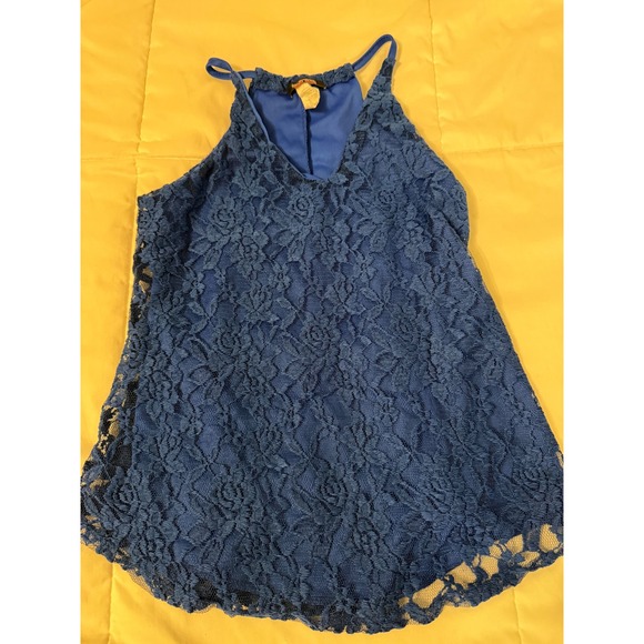 Top Fashion New York Tops - Top Fashion New York Royal Blue Floral Lace Halter Tank Top Blouse Small FL1149
